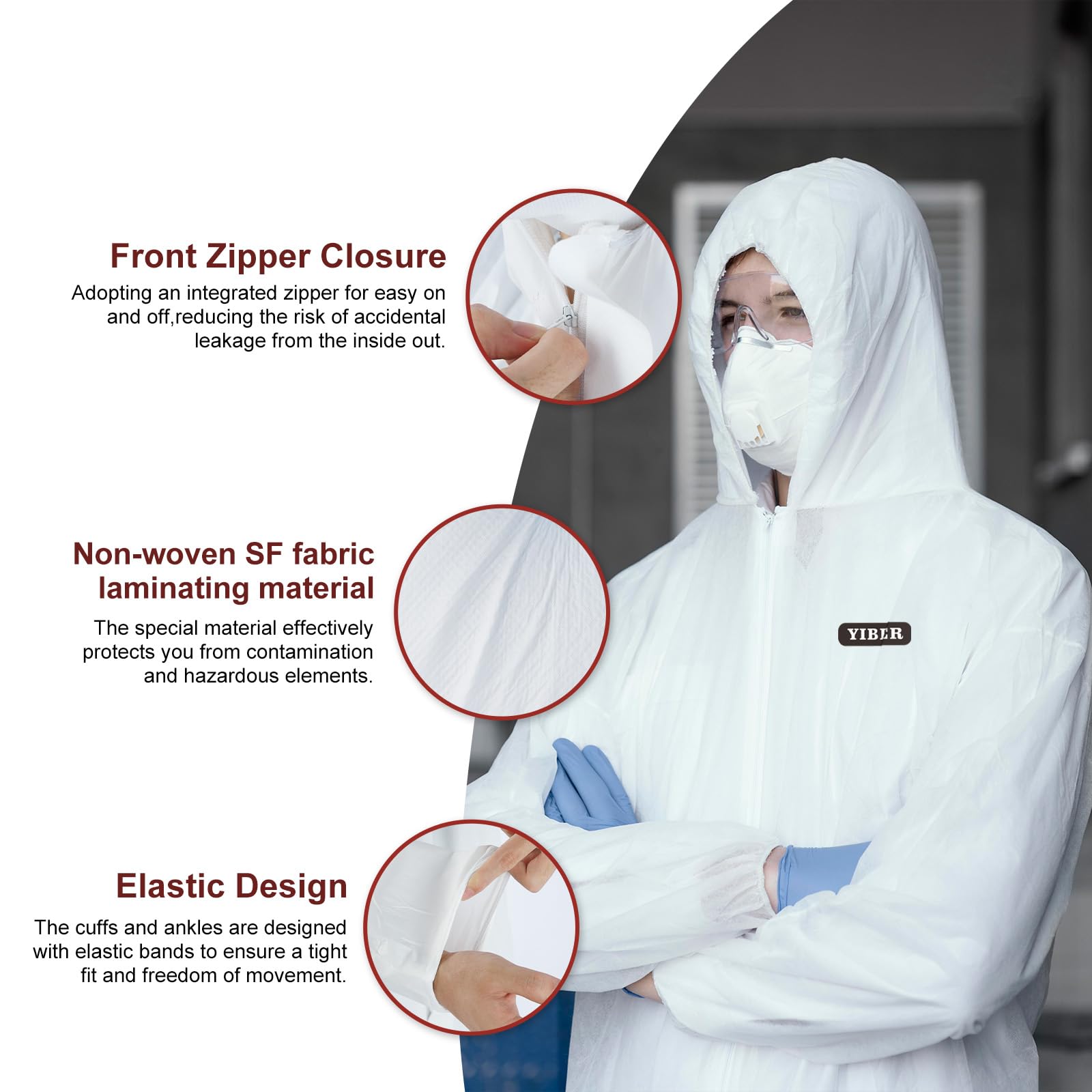 YIBER Hazmat Suit Disposable Coveralls | Full Body Painter Overalls with Hood in 7 Sizes with Multiple Specifications & Heavy-duty PPSB Material & PE Film | Safe for Countless Applications